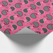 Paisley patroon, fuchsia roze, zwart-wit cadeaupapier (Hoek)