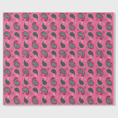 Paisley patroon, fuchsia roze, zwart-wit cadeaupapier (Vlak)