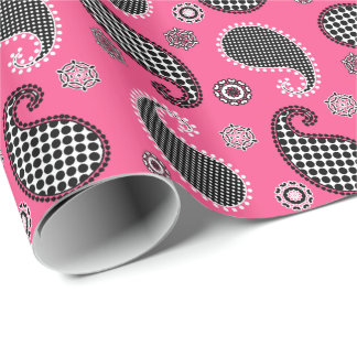 Paisley patroon, fuchsia roze, zwart-wit cadeaupapier