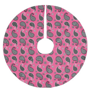 Paisley patroon, fuchsia roze, zwart-wit kerstboom rok