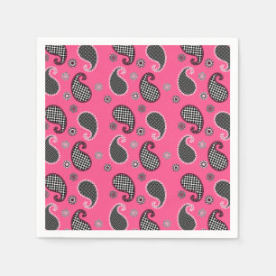 Paisley patroon, fuchsia roze, zwart-wit servet