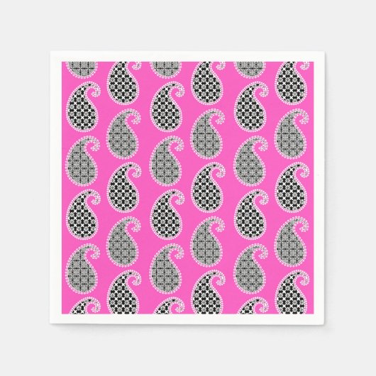 Paisley patroon, fuchsia roze, zwart-wit servetten (Voorkant)