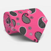 Paisley patroon, fuchsia roze, zwart-wit stropdas (Opgerold)