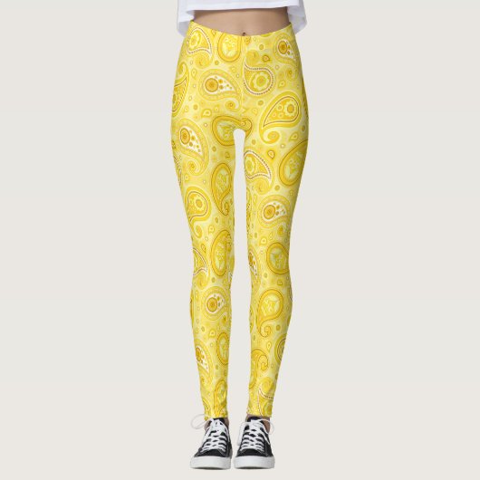 Paisley patroon geel elegante yoga broek leggings (Voorkant)