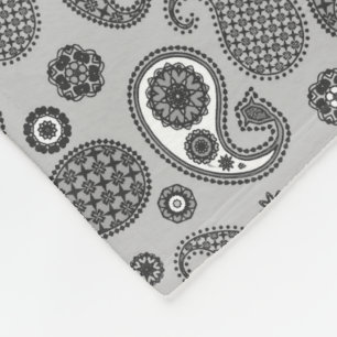 Paisley Patroon, Grijs, Zwart en Wit Fleece Deke Deken