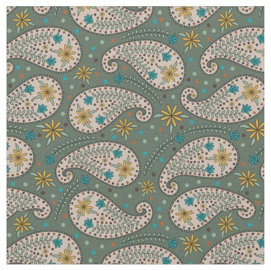 Paisley Patroon in Geel Peacock Blauw Sage Groen Stof (Close Up)