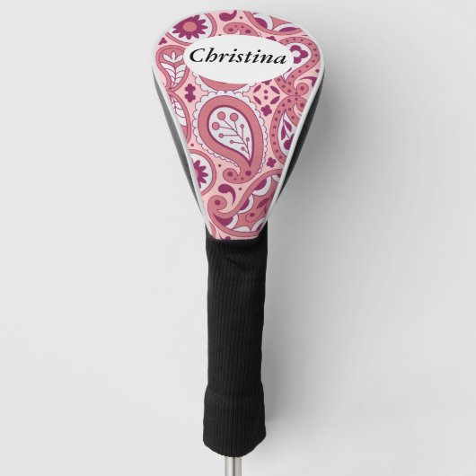  Paisley patroon in roze met bloemen Golfheadcover (Voorkant)