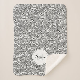 Paisley-patroon inkt mono-naam sherpa blanket deken