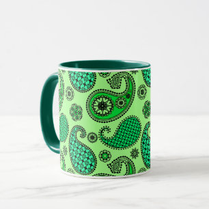 Paisley-patroon, jade- en muntgroen mok