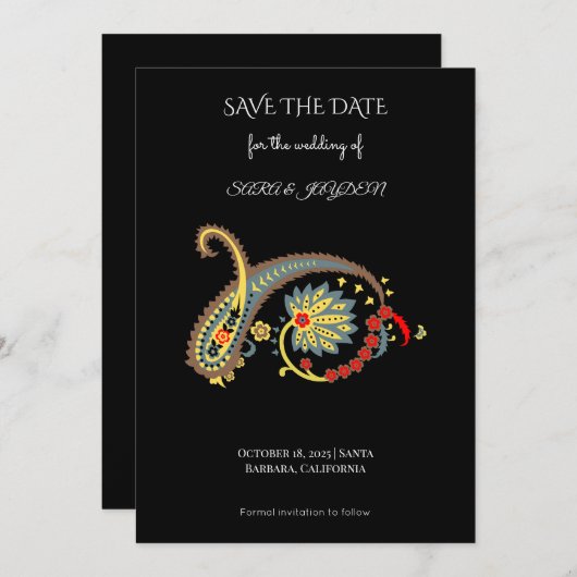 Paisley-patroon Kunst – Boho Etnische Botanische P Save The Date (Voorkant / Achterkant)