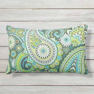Paisley patroon limoengroen turquoise buiten buitenkussen