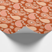 Paisley-patroon, Mandarijns-Oranje en wit Cadeaupapier (Hoek)
