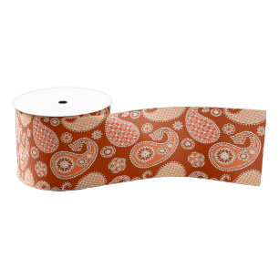Paisley-patroon, Mandarijns-Oranje en wit Grosgrain Lint