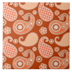 Paisley-patroon, Mandarijns-Oranje en wit Tegeltje