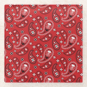 Paisley Patroon met rode achtergrond-23214 Glazen Onderzetter
