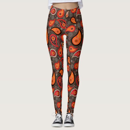Paisley patroon rood sinaasappel elegante yogabroe leggings (Voorkant)
