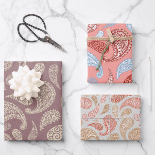 Paisley patroon set van 3 cadeaupakpapier inpakpapier vel