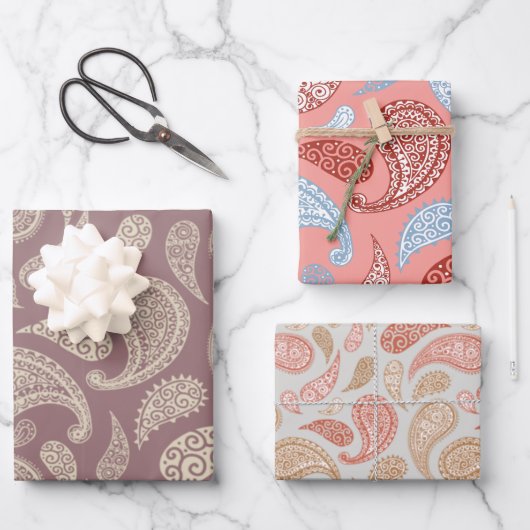 Paisley patroon set van 3 cadeaupakpapier inpakpapier vel (Voorkant)