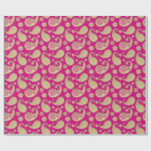 Paisley-patroon, Soft Gold op Deep Fuchsia Pink Cadeaupapier (Vlak)