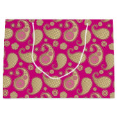 Paisley-patroon, Soft Gold op Deep Fuchsia Pink Groot Cadeauzakje (Voorkant)