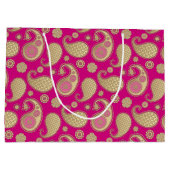Paisley-patroon, Soft Gold op Deep Fuchsia Pink Groot Cadeauzakje (Achterkant)