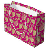 Paisley-patroon, Soft Gold op Deep Fuchsia Pink Groot Cadeauzakje (Achterkant Gekanteld)