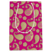 Paisley-patroon, Soft Gold op Deep Fuchsia Pink Medium Cadeauzakje (Voorkant)