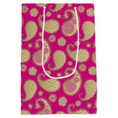 Paisley-patroon, Soft Gold op Deep Fuchsia Pink Medium Cadeauzakje (Achterkant)