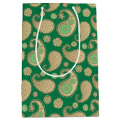 Paisley-patroon, Soft Gold op Emerald Green Medium Cadeauzakje (Voorkant)