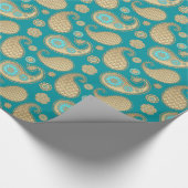 Paisley-patroon, Soft Gold op Turquoise Cadeaupapier (Hoek)