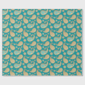 Paisley-patroon, Soft Gold op Turquoise Cadeaupapier (Vlak)