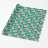 Paisley-patroon, Soft Gold op Turquoise Cadeaupapier (Uitgerold)