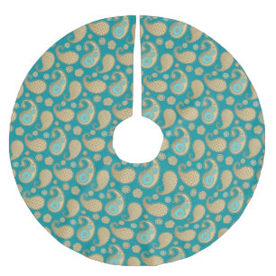 Paisley-patroon, Soft Gold op Turquoise Kerstboom Rok