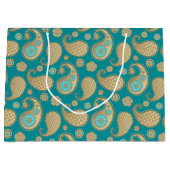 Paisley-patroon, Soft Gold op Turquoise Large Cadeautasje (Voorkant)