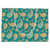 Paisley-patroon, Soft Gold op Turquoise Large Cadeautasje (Achterkant)