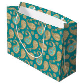Paisley-patroon, Soft Gold op Turquoise Large Cadeautasje (Achterkant Gekanteld)