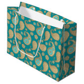 Paisley-patroon, Soft Gold op Turquoise Large Cadeautasje (Voorkant Gekanteld)