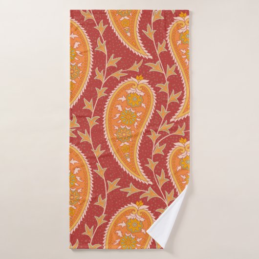 Paisley patroon. Turkse komkommer. Maroon-oranje c Badhanddoek (Badhanddoek)