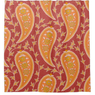 Paisley patroon. Turkse komkommer. Maroon-oranje c Douchegordijn