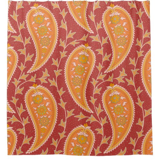 Paisley patroon. Turkse komkommer. Maroon-oranje c Douchegordijn (Voorkant)