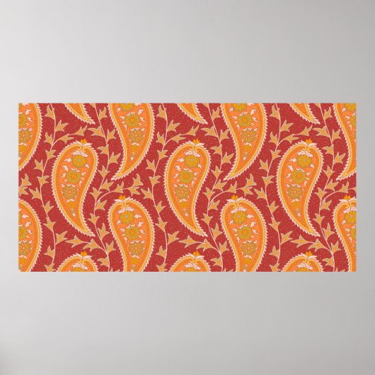 Paisley patroon. Turkse komkommer. Maroon-oranje c Poster (Voorkant)