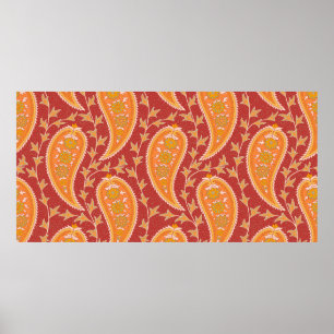Paisley patroon. Turkse komkommer. Maroon-oranje c Poster