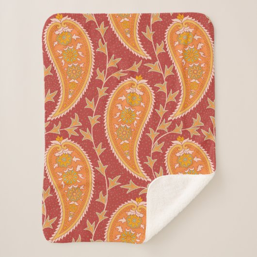 Paisley patroon. Turkse komkommer. Maroon-oranje c Sherpa Deken (Voorkant)