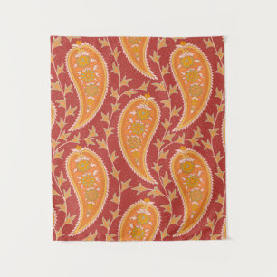 Paisley patroon. Turkse komkommer. Maroon-oranje c Wandkleed