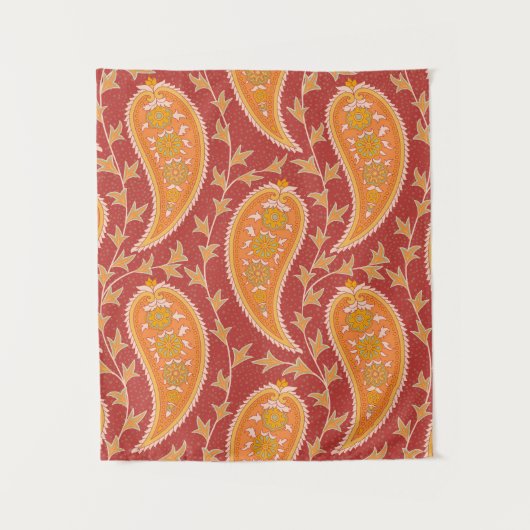 Paisley patroon. Turkse komkommer. Maroon-oranje c Wandkleed (Voorkant)