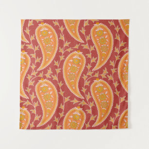 Paisley patroon. Turkse komkommer. Maroon-oranje c Wandkleed
