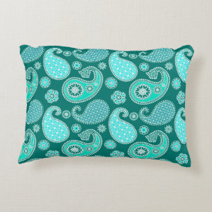 Paisley-patroon, Turquoise, Aqua en White Accent Kussen