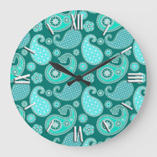 Paisley-patroon, Turquoise, Aqua en White Grote Klok