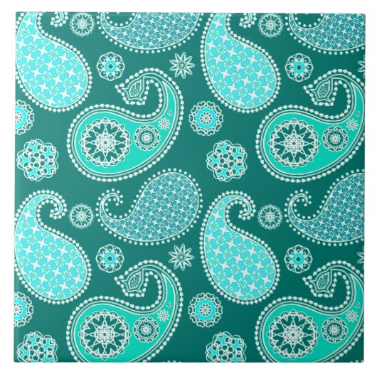 Paisley-patroon, Turquoise, Aqua en White Tegeltje (Voorkant)