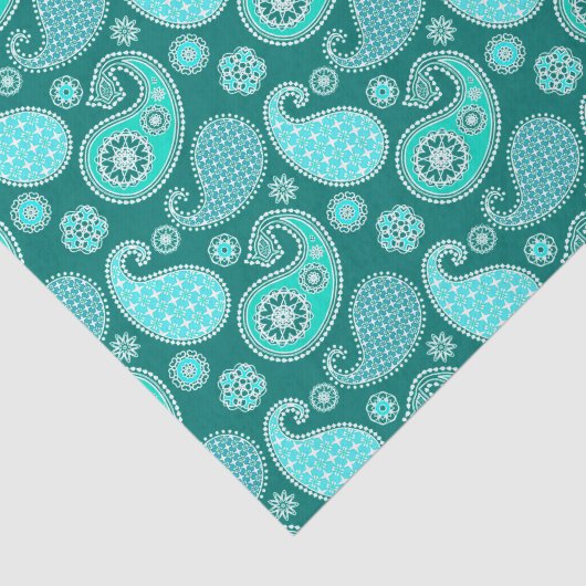 Paisley-patroon, Turquoise, Aqua en White Tissuepapier (Detail)